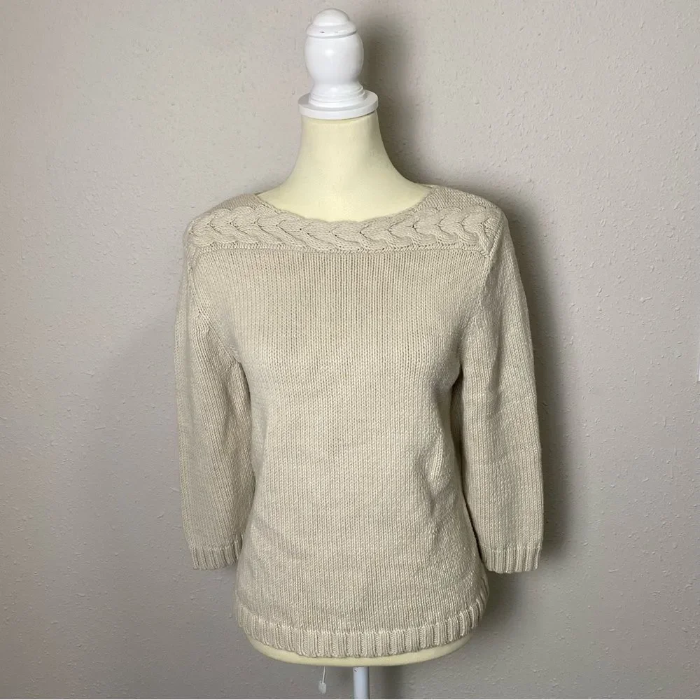 FIELD GEAR Cream Cotton Scoop Neck Knit Sweater Women's Size Medium